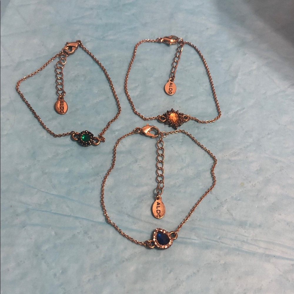 ALDO Rose Gold Bracelets with Blue, Green, and Amber Stones
